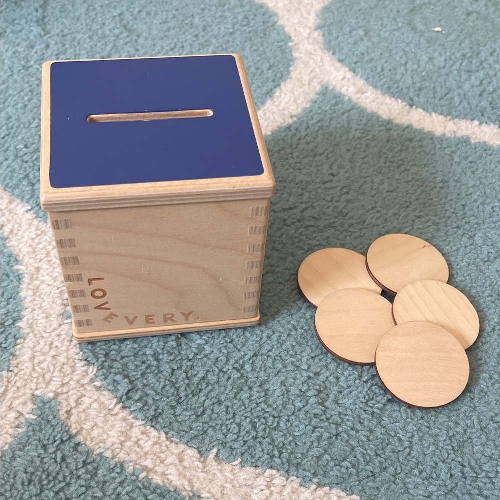 Lovevery Blue Wooden Coin Box - Early Learning Toy